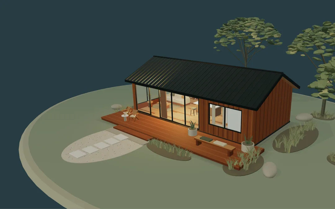 Illustration of the Grove at evening with warm interior light